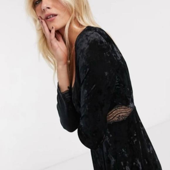 Free People - Kat Velvet Mini Faux Wrap Dress - Lace Paneling - NWT - XS - $128 - Picture 4 of 16